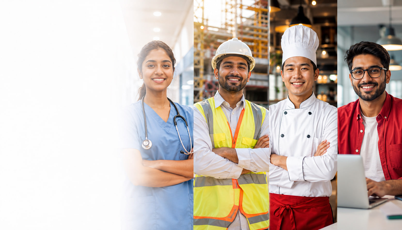 A recruiter and a skilled Punjabi tradesman discussing a New Zealand work opportunity in an office