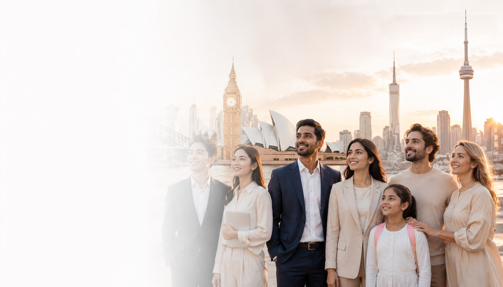 An aerial view of a major international city skyline — the kind of destination Punjabi families visit on tourist and family visitor visas